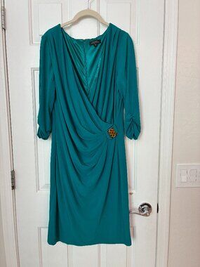 Tahari Wrap Dress Teal Draped